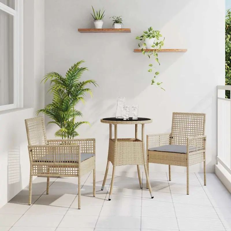 Conjunto de Comedor de Jardín 3 pcs Beige ratán sintético