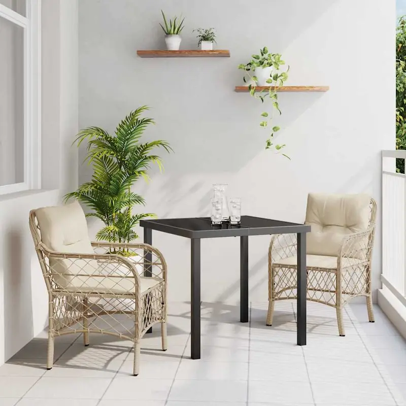Conjunto de Comedor de Jardín 3 pcs Beige ratán sintético
