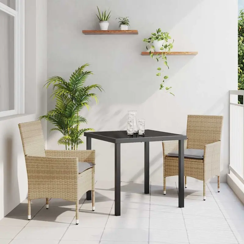 Conjunto de Comedor de Jardín 3 pcs Beige ratán sintético