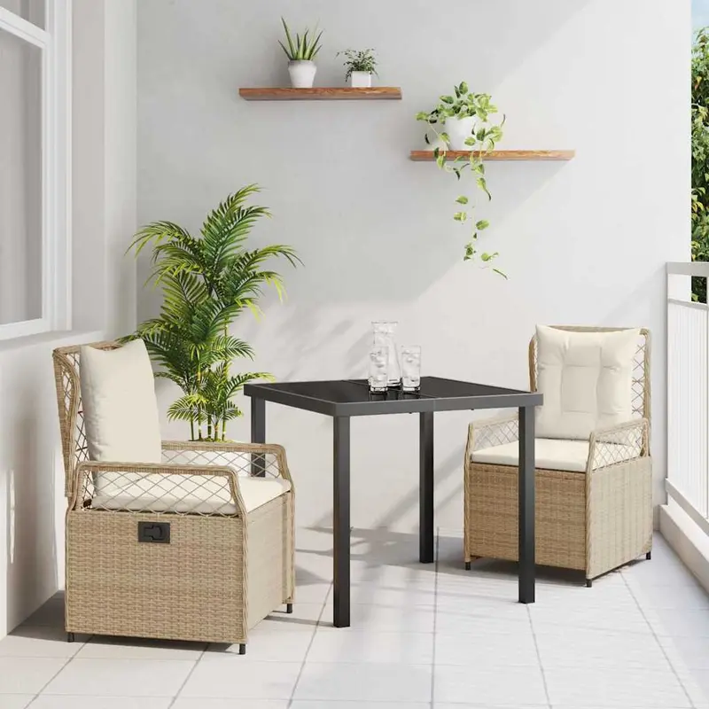 Conjunto de Comedor de Jardín 3 pcs Beige y crema