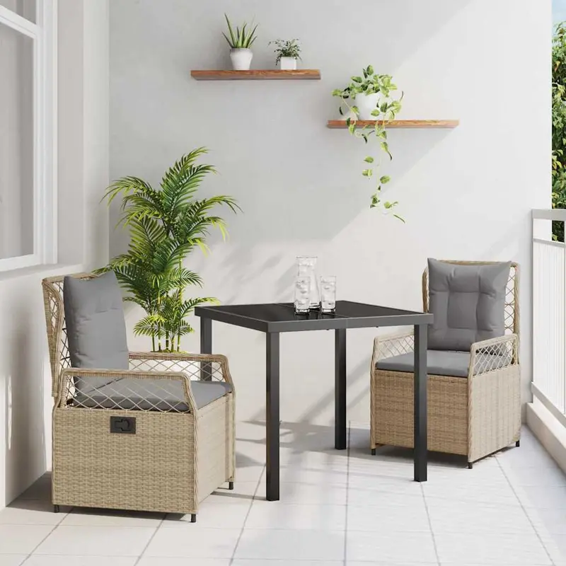 Conjunto de Comedor de Jardín 3 pcs Beige y Gris Claro