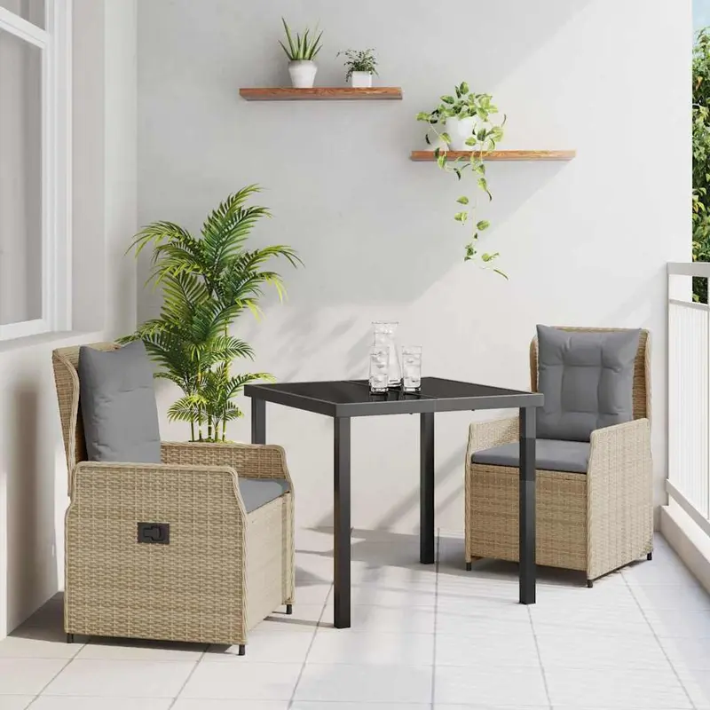 Conjunto de Comedor de Jardín 3 pcs Beige y Gris Claro