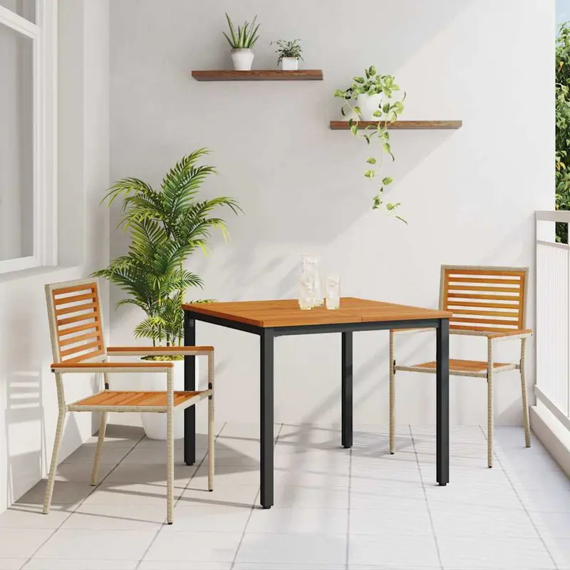 Conjunto de Comedor de Jardín 3 pcs Beige y Marrón