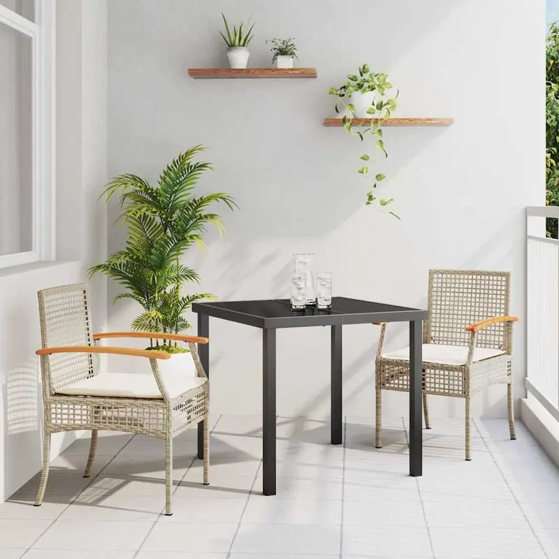 Conjunto de Comedor de Jardín 3 pcs Beige y Negro Ratán