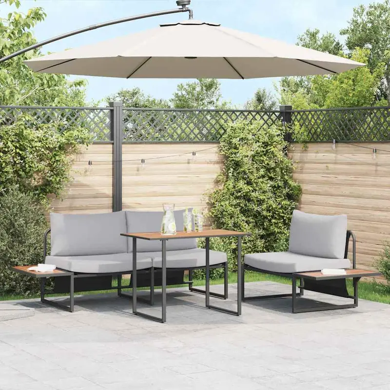 Conjunto de Comedor de Jardín 3 pcs Gris Claro Acero