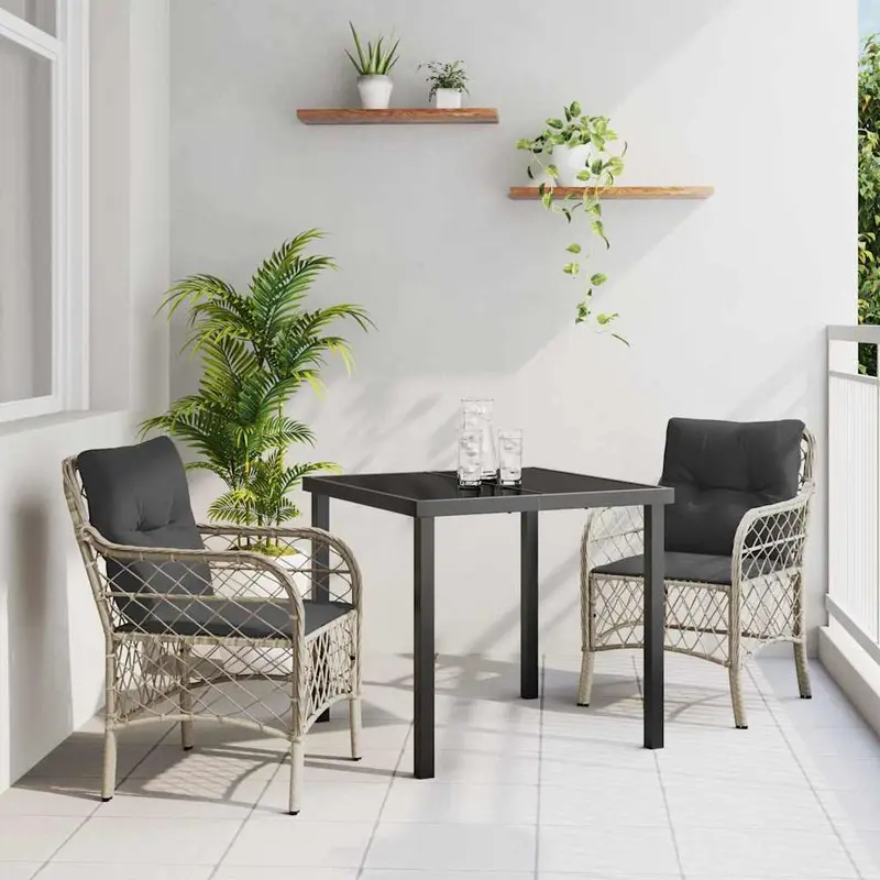 Conjunto de Comedor de Jardín 3 pcs Gris Claro ratán sintético