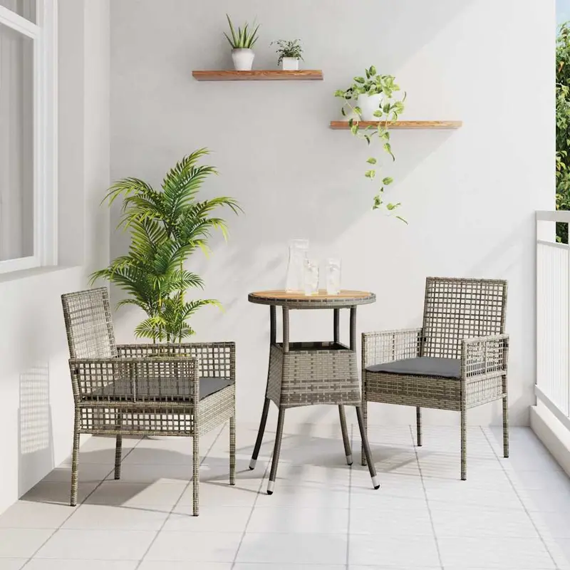 Conjunto de Comedor de Jardín 3 pcs Gris ratán sintético