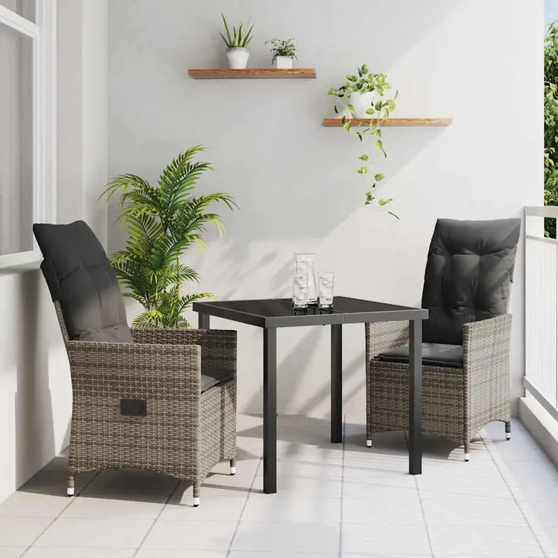 Conjunto de Comedor de Jardín 3 pcs Gris ratán sintético