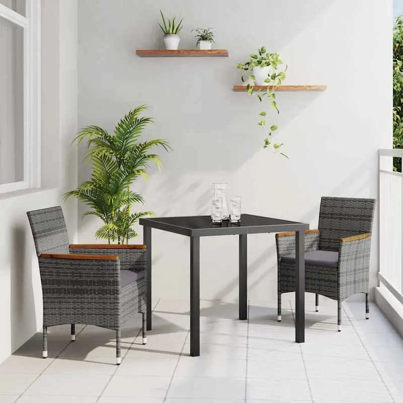 Conjunto de Comedor de Jardín 3 pcs Gris ratán sintético