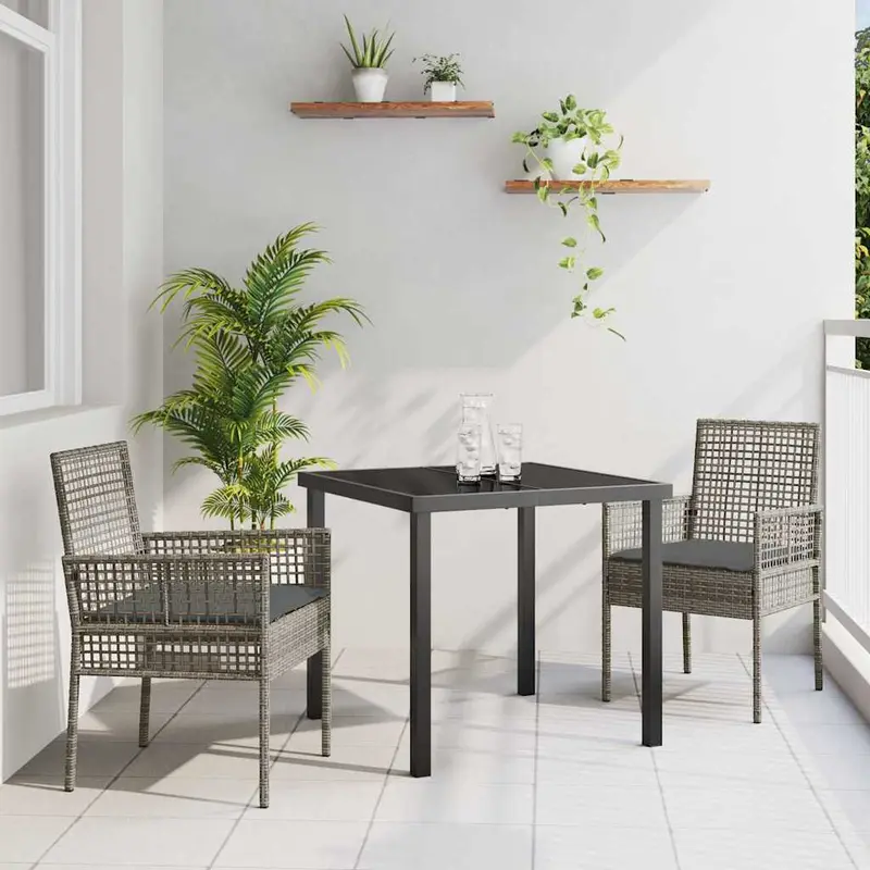 Conjunto de Comedor de Jardín 3 pcs Gris ratán sintético