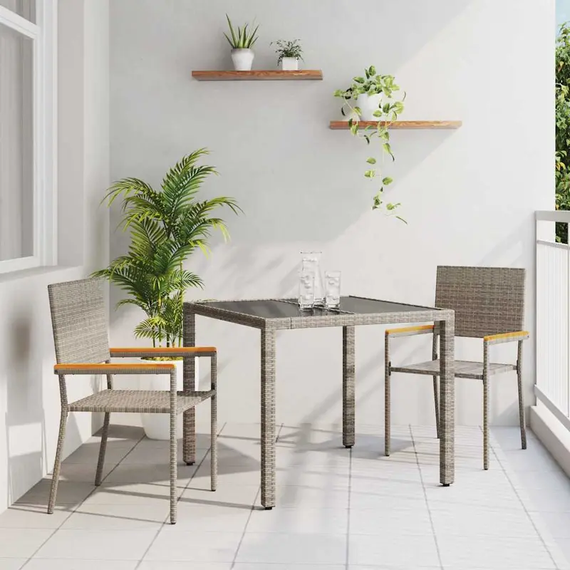 Conjunto de Comedor de Jardín 3 pcs Gris ratán sintético