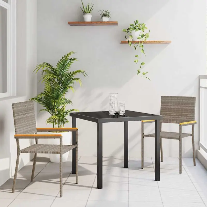 Conjunto de Comedor de Jardín 3 pcs Gris ratán sintético
