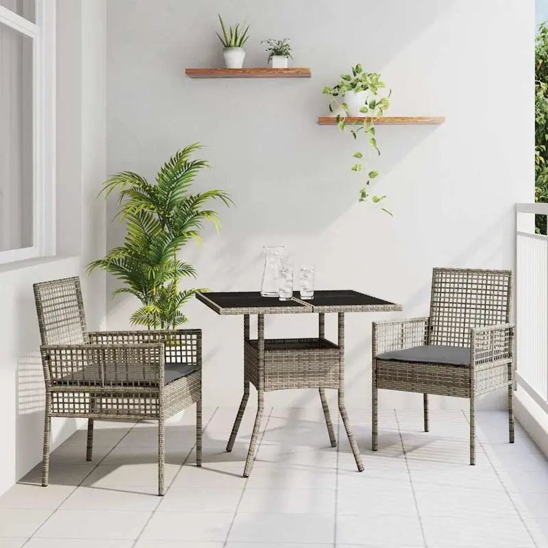 Conjunto de Comedor de Jardín 3 pcs Gris ratán sintético