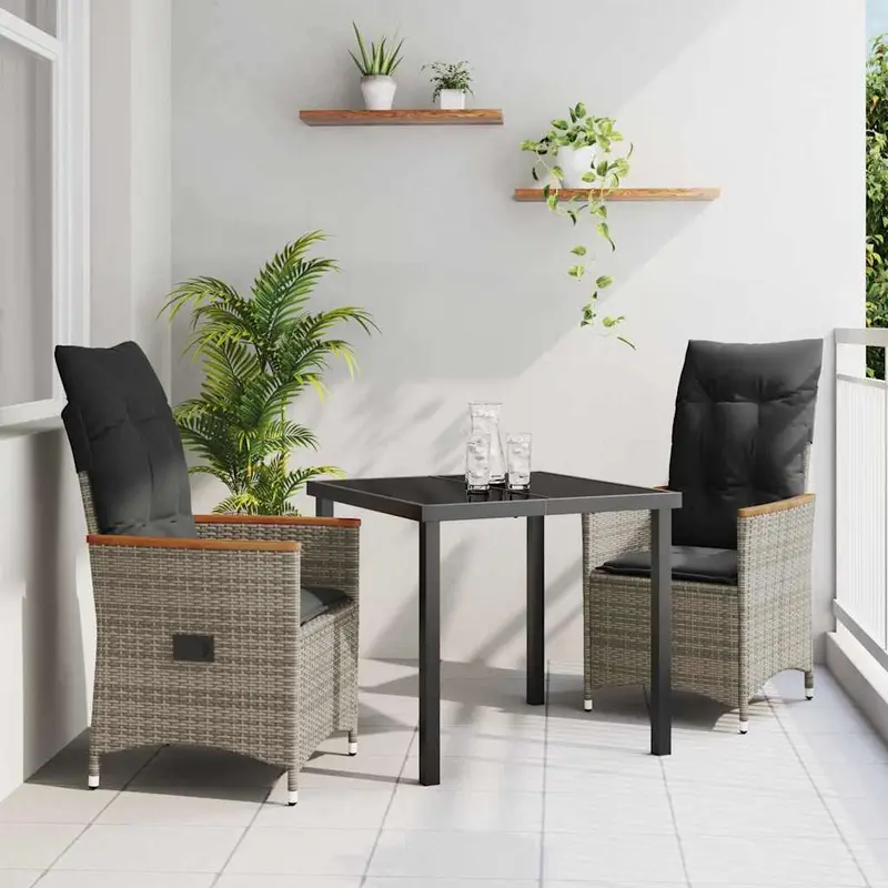 Conjunto de Comedor de Jardín 3 pcs Gris ratán sintético