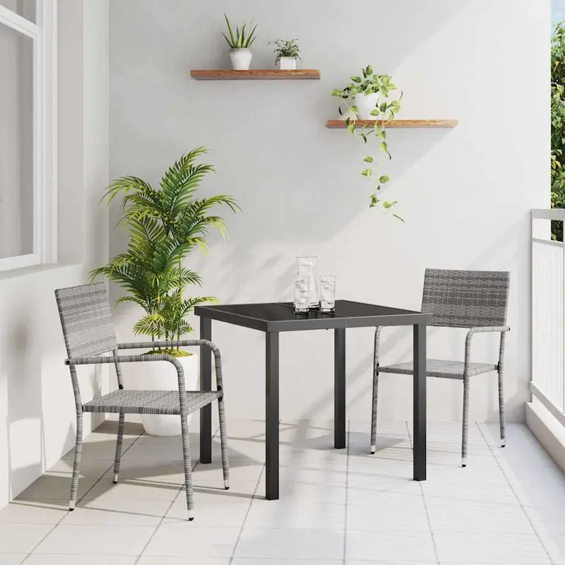 Conjunto de Comedor de Jardín 3 pcs Gris ratán sintético