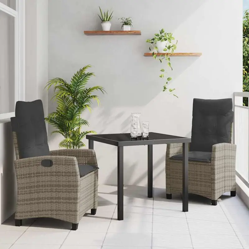 Conjunto de Comedor de Jardín 3 pcs Gris ratán sintético