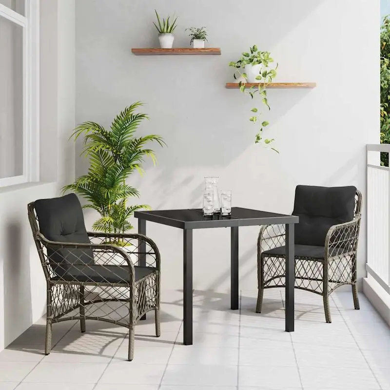 Conjunto de Comedor de Jardín 3 pcs Gris ratán sintético