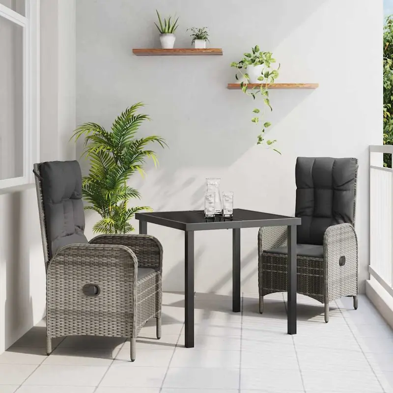 Conjunto de Comedor de Jardín 3 pcs Gris ratán sintético