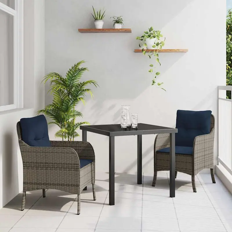 Conjunto de Comedor de Jardín 3 pcs Gris ratán sintético