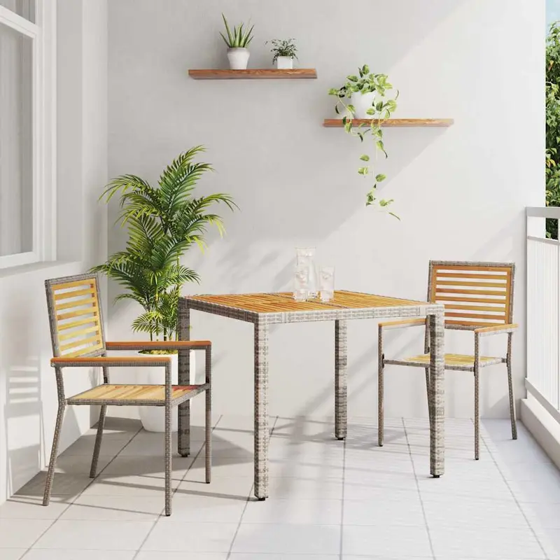Conjunto de Comedor de Jardín 3 pcs Gris y marrón