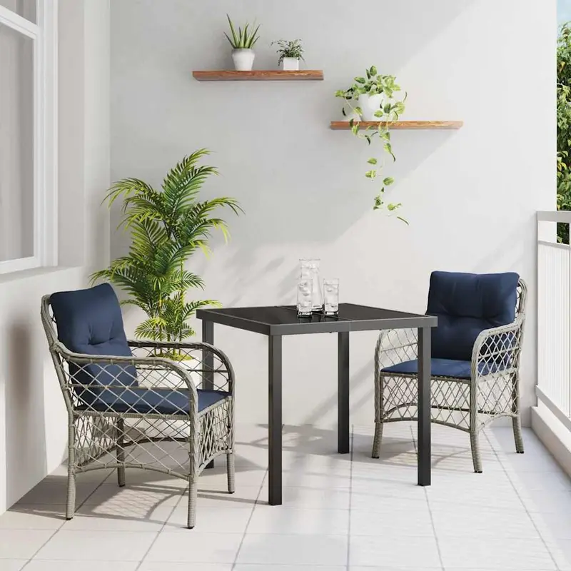 Conjunto de Comedor de Jardín 3 pcs Gris y Negro Ratán