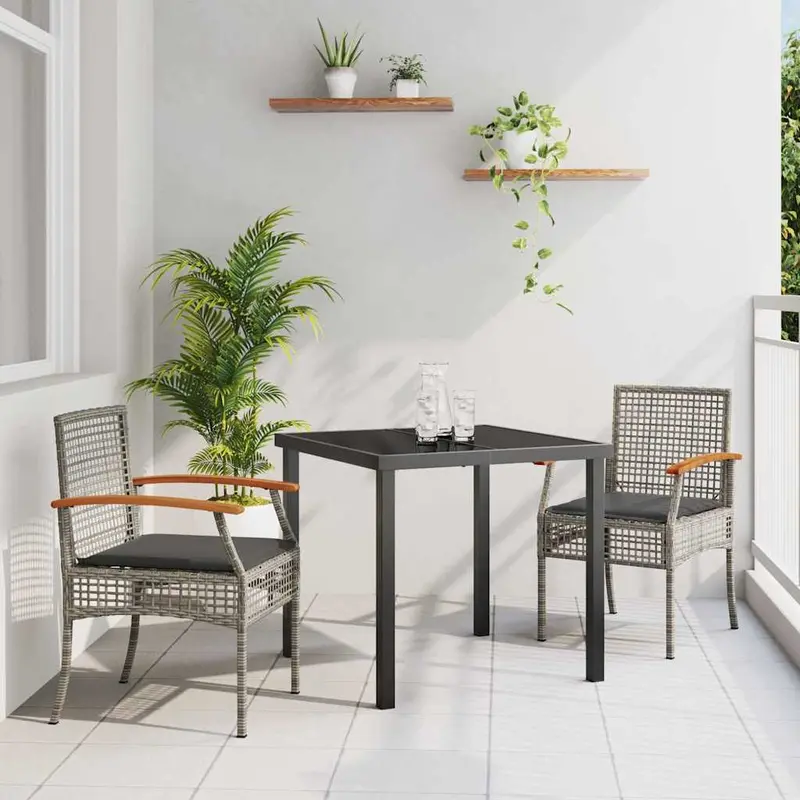 Conjunto de Comedor de Jardín 3 pcs Gris y Negro Ratán