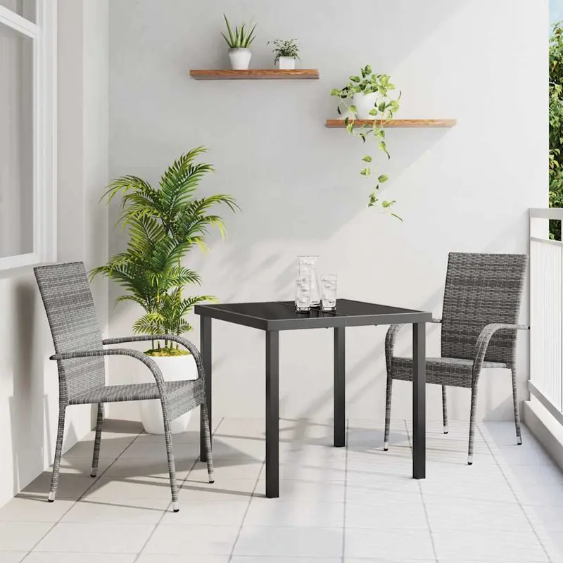 Conjunto de Comedor de Jardín 3 pcs Gris