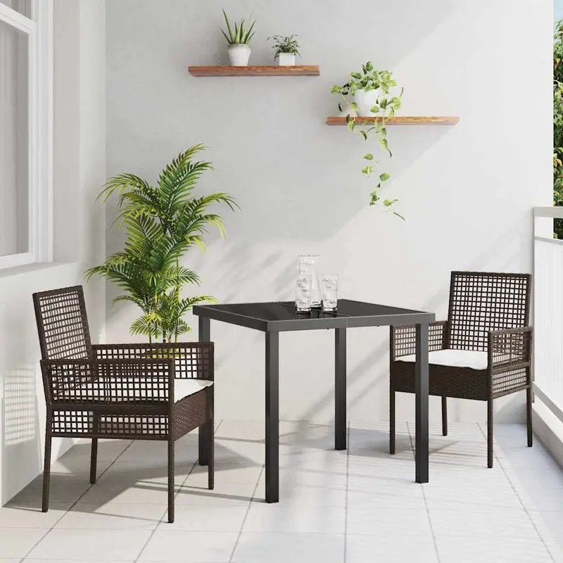 Conjunto de Comedor de Jardín 3 pcs Marrón ratán sintético