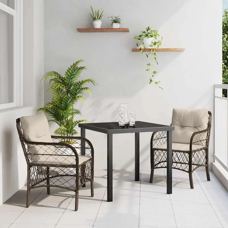 Conjunto de Comedor de Jardín 3 pcs Marrón ratán sintético