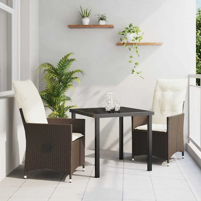 Conjunto de Comedor de Jardín 3 pcs Marrón ratán sintético