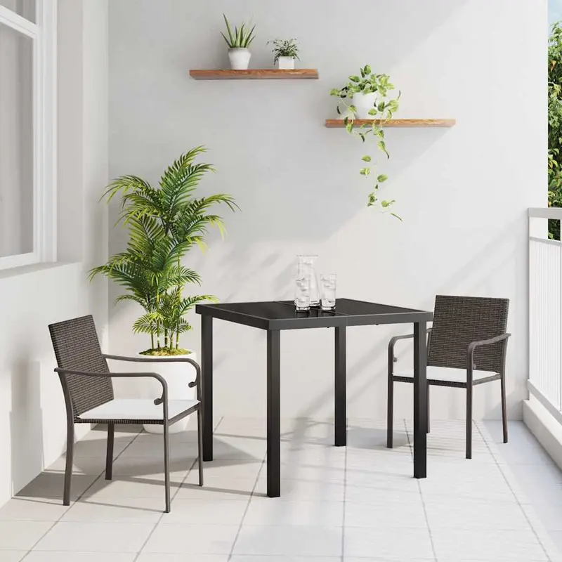 Conjunto de Comedor de Jardín 3 pcs Marrón y Negro
