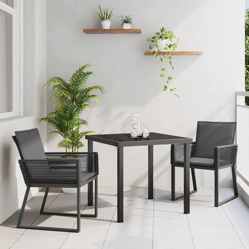 Conjunto de Comedor de Jardín 3 pcs Negro
