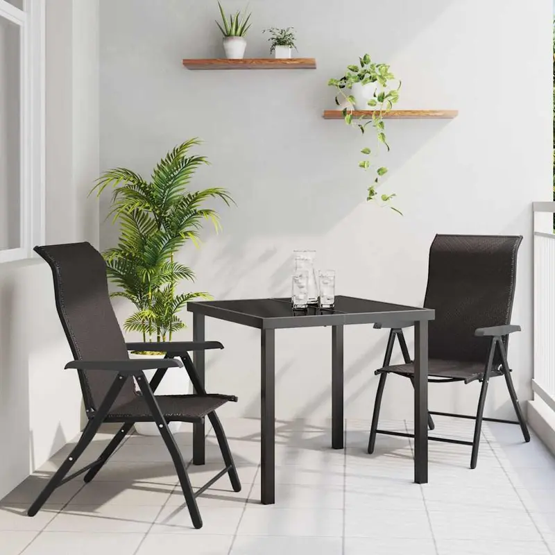 Conjunto de Comedor de Jardín 3 pcs Negro Café