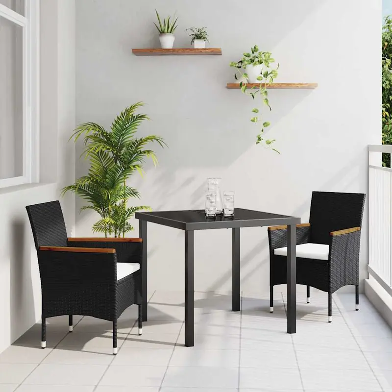 Conjunto de Comedor de Jardín 3 pcs Negro ratán sintético