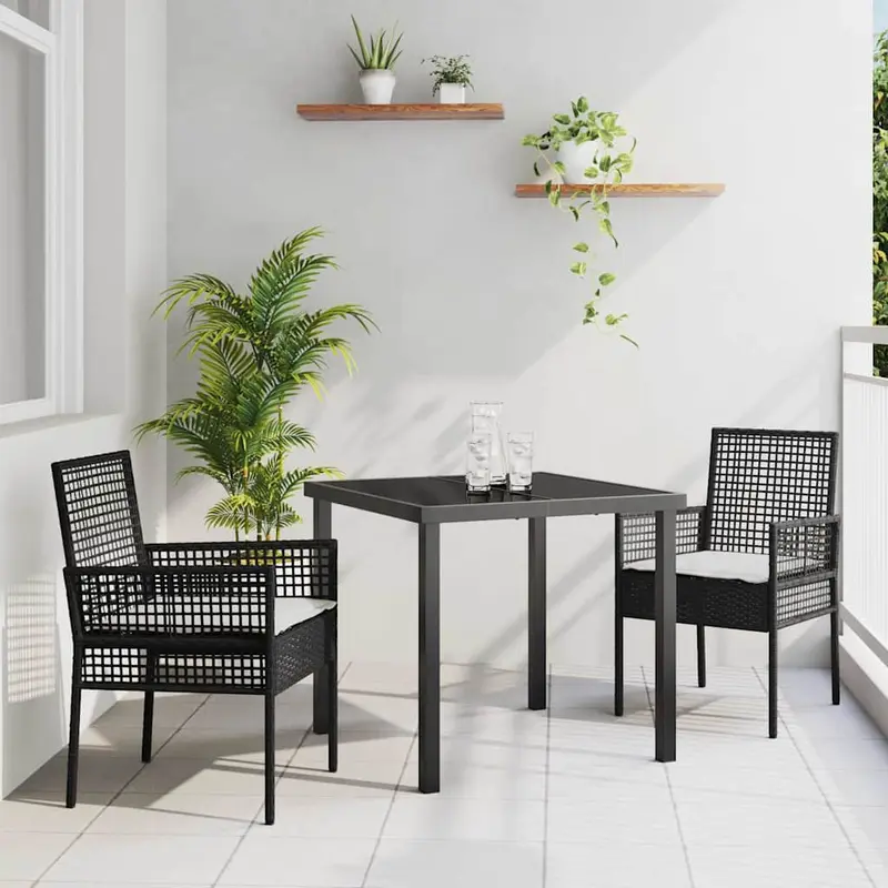 Conjunto de Comedor de Jardín 3 pcs Negro ratán sintético