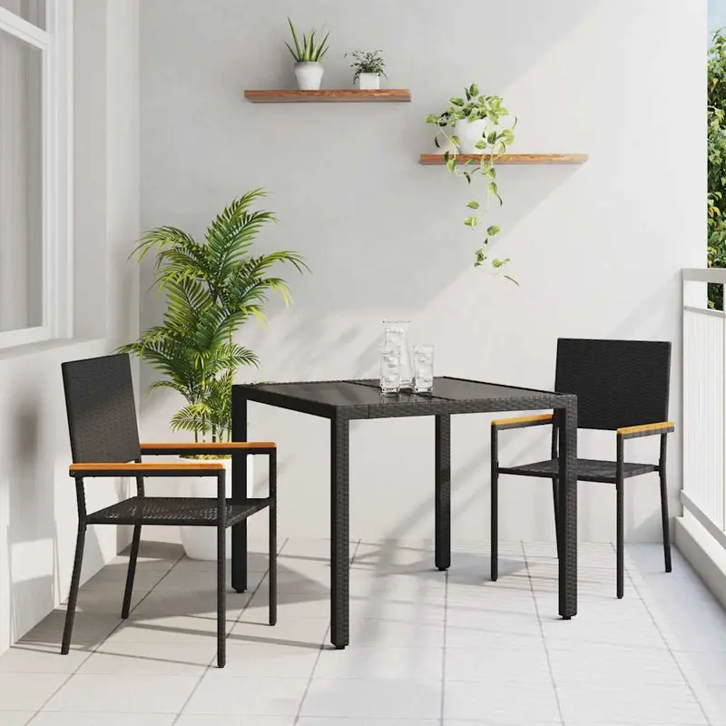 Conjunto de Comedor de Jardín 3 pcs Negro ratán sintético