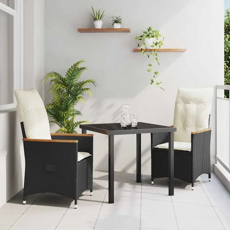 Conjunto de Comedor de Jardín 3 pcs Negro ratán sintético