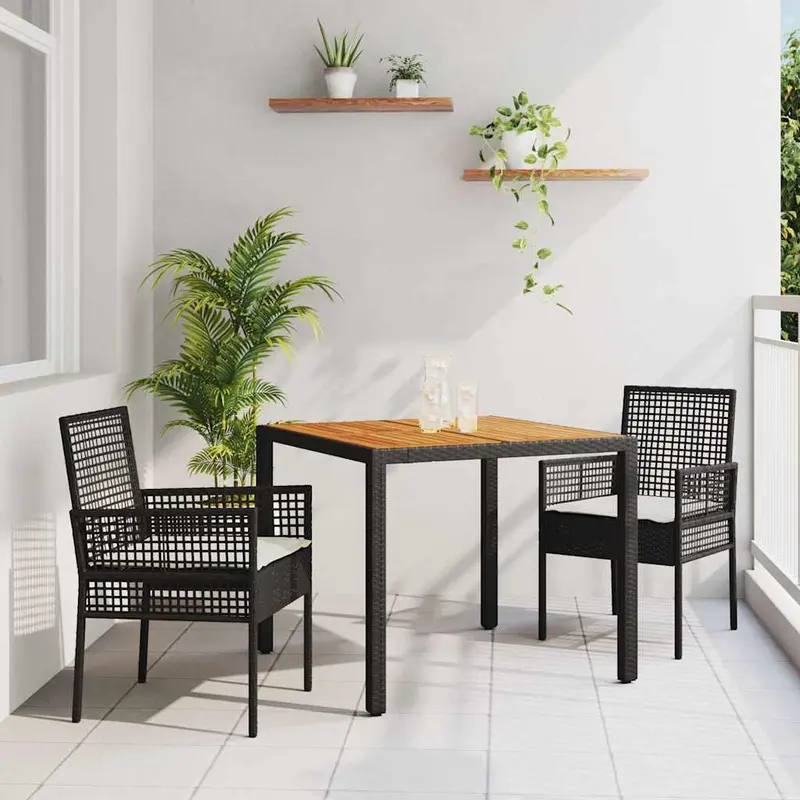 Conjunto de Comedor de Jardín 3 pcs Negro ratán sintético