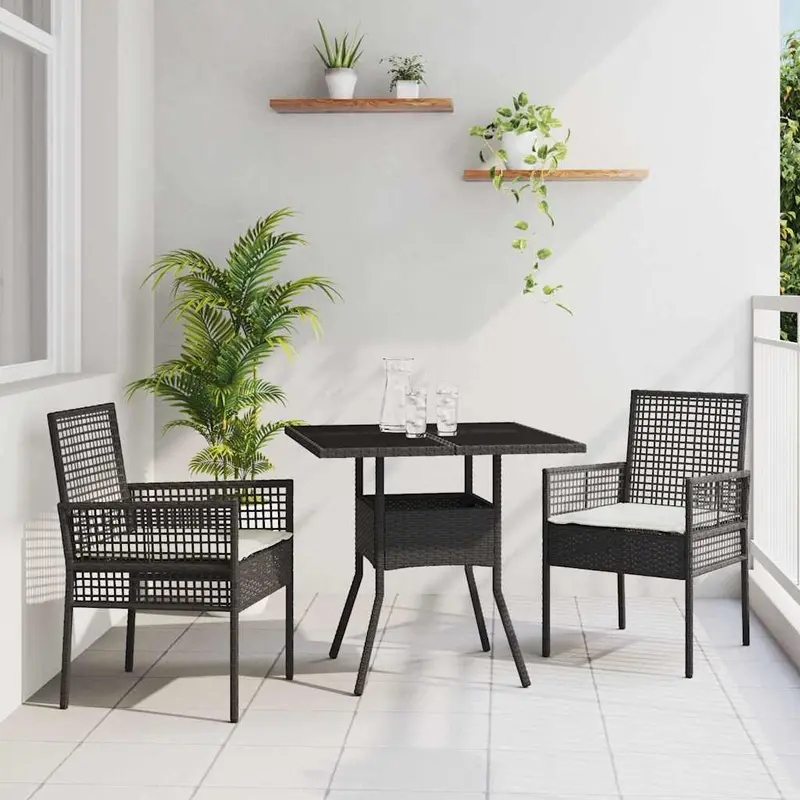 Conjunto de Comedor de Jardín 3 pcs Negro ratán sintético