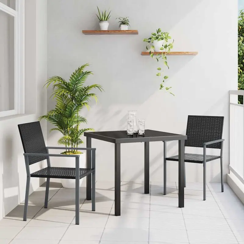 Conjunto de Comedor de Jardín 3 pcs Negro Ratán sintético
