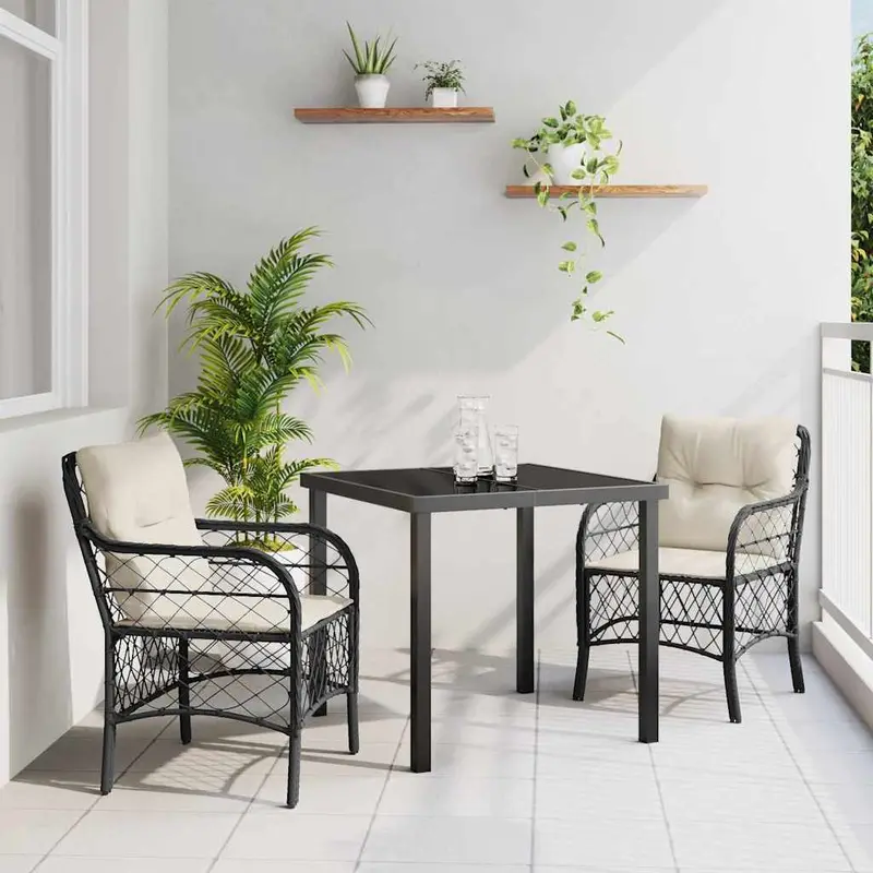 Conjunto de Comedor de Jardín 3 pcs Negro ratán sintético