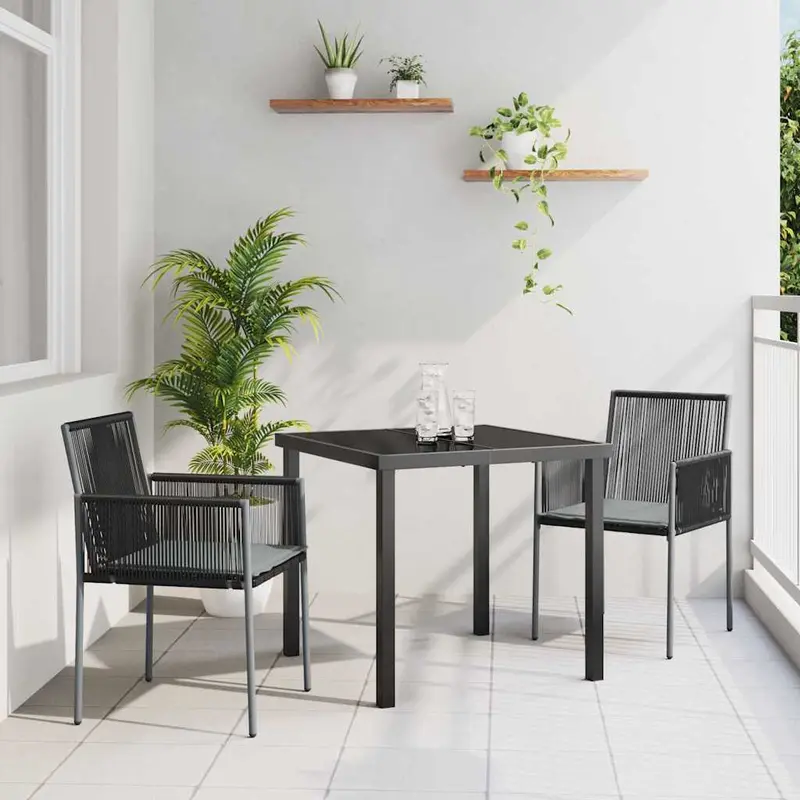 Conjunto de Comedor de Jardín 3 pcs Negro Ratán sintético