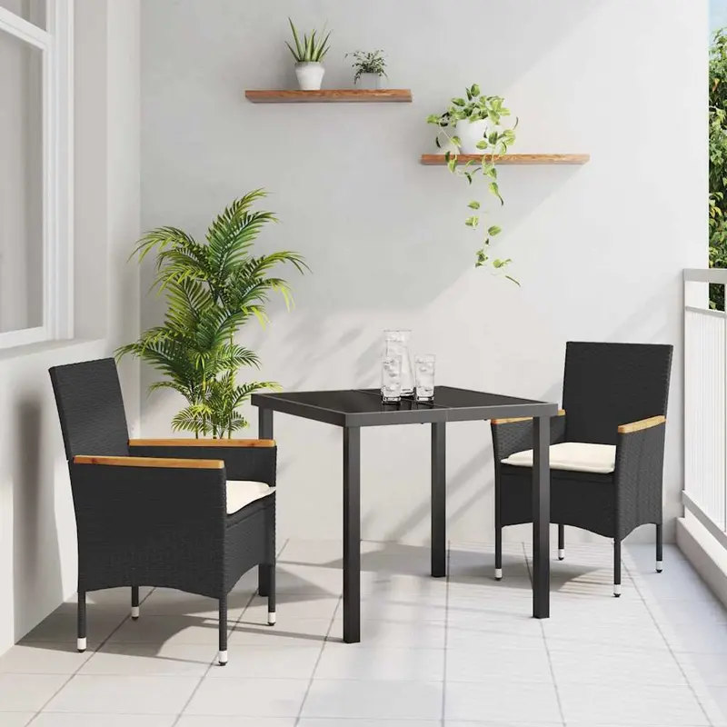 Conjunto de Comedor de Jardín 3 pcs Negro ratán sintético