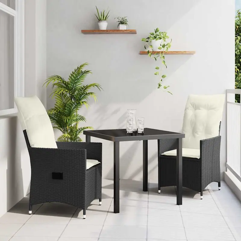 Conjunto de Comedor de Jardín 3 pcs Negro ratán sintético