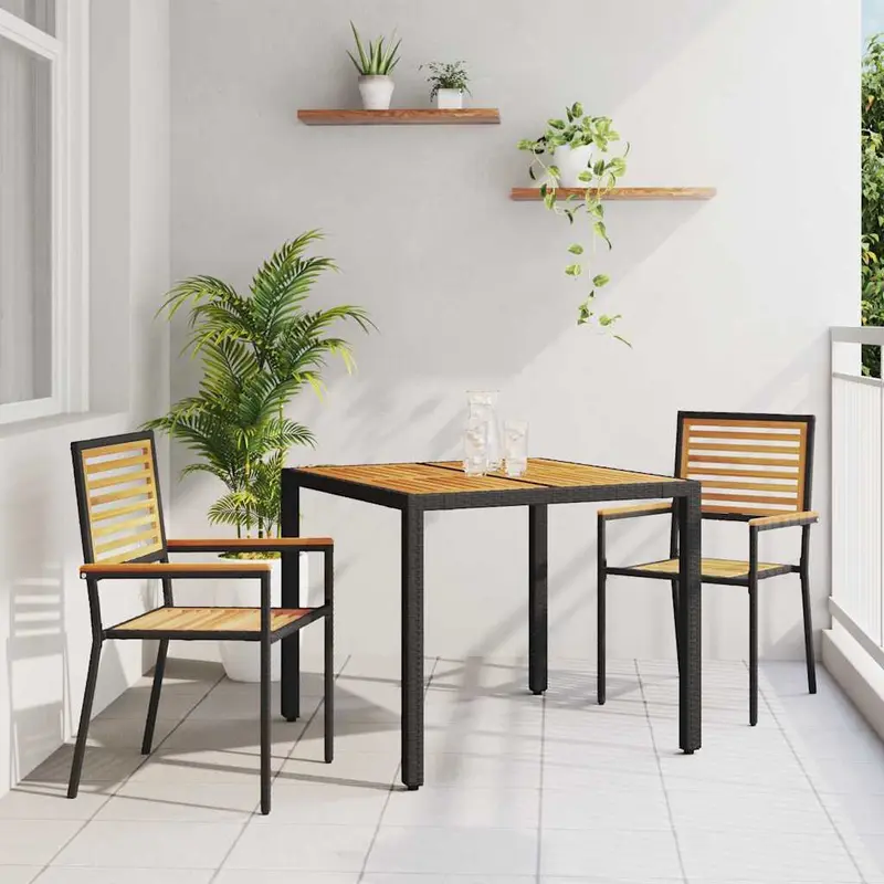 Conjunto de Comedor de Jardín 3 pcs Negro y Marrón