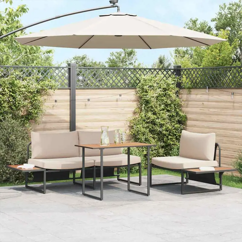 Conjunto de Comedor de Jardín 3 pcs Taupé Acero