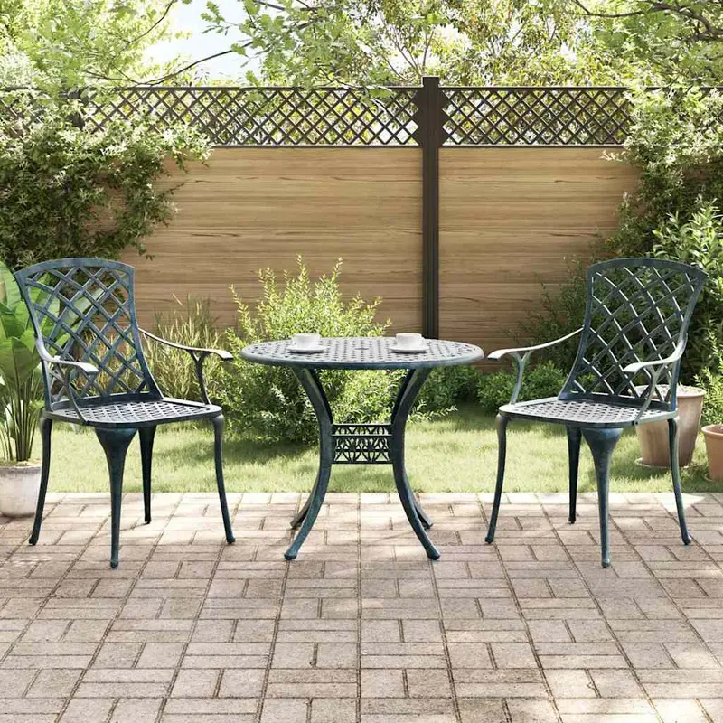 Conjunto de Comedor de Jardín 3 pcs Verde Aluminio