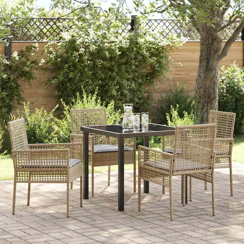Conjunto de Comedor de Jardín 5 pcs Beige ratán sintético