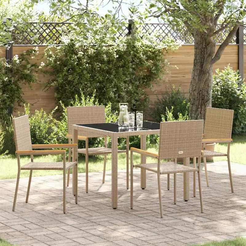 Conjunto de Comedor de Jardín 5 pcs Beige ratán sintético