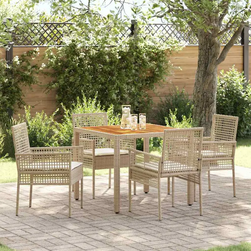 Conjunto de Comedor de Jardín 5 pcs Beige ratán sintético